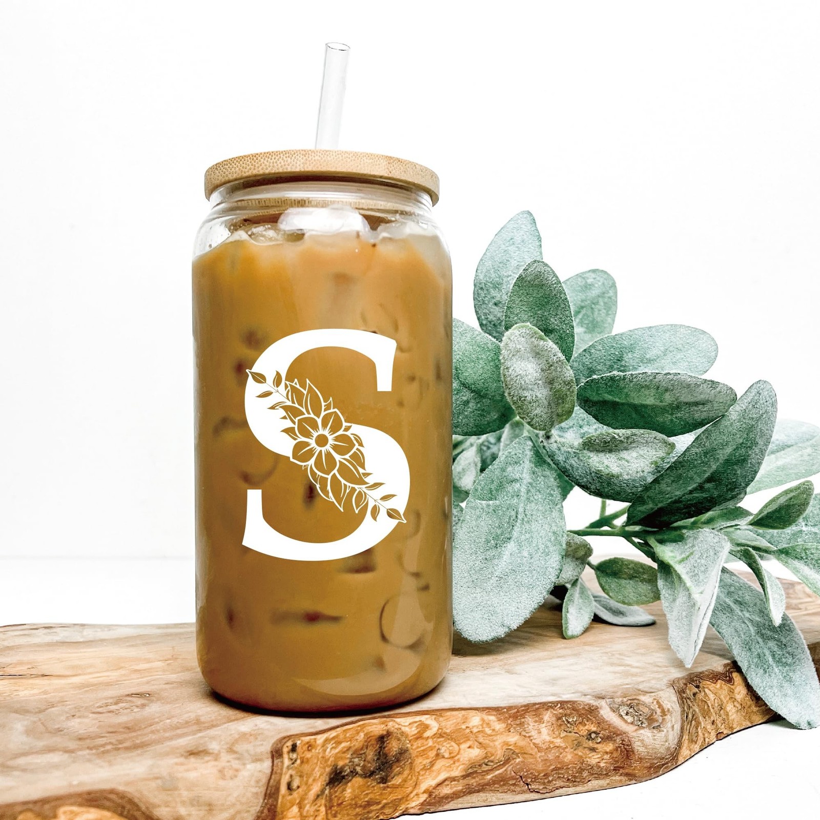 Personalized Gifts for Women, Monogrammed Glass Cups with Lids and Straws, Cu…