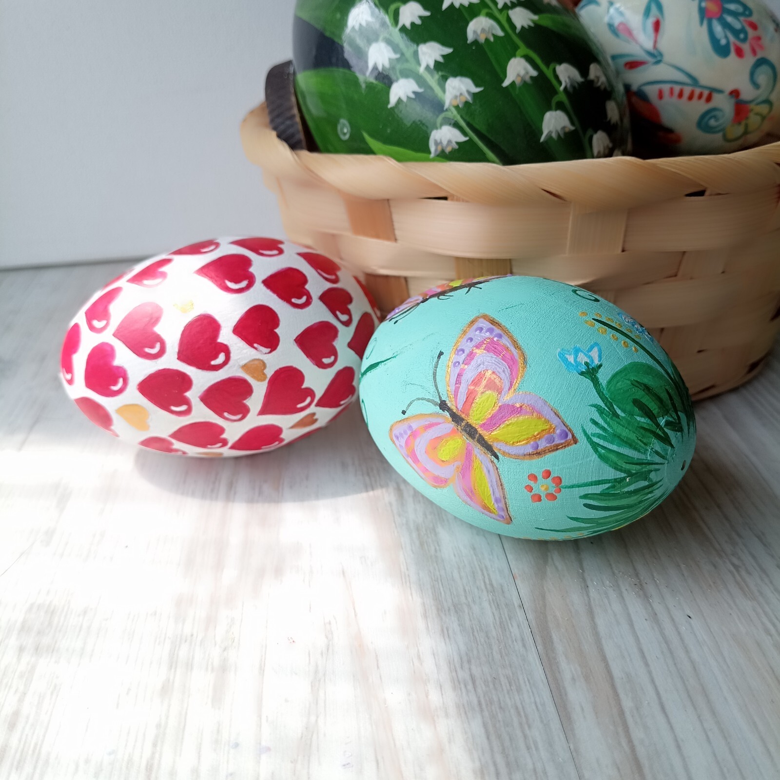 Easter Eggs in Gift Box,set of 2 Hand-Painted Wooden Eggs Easter Decorations