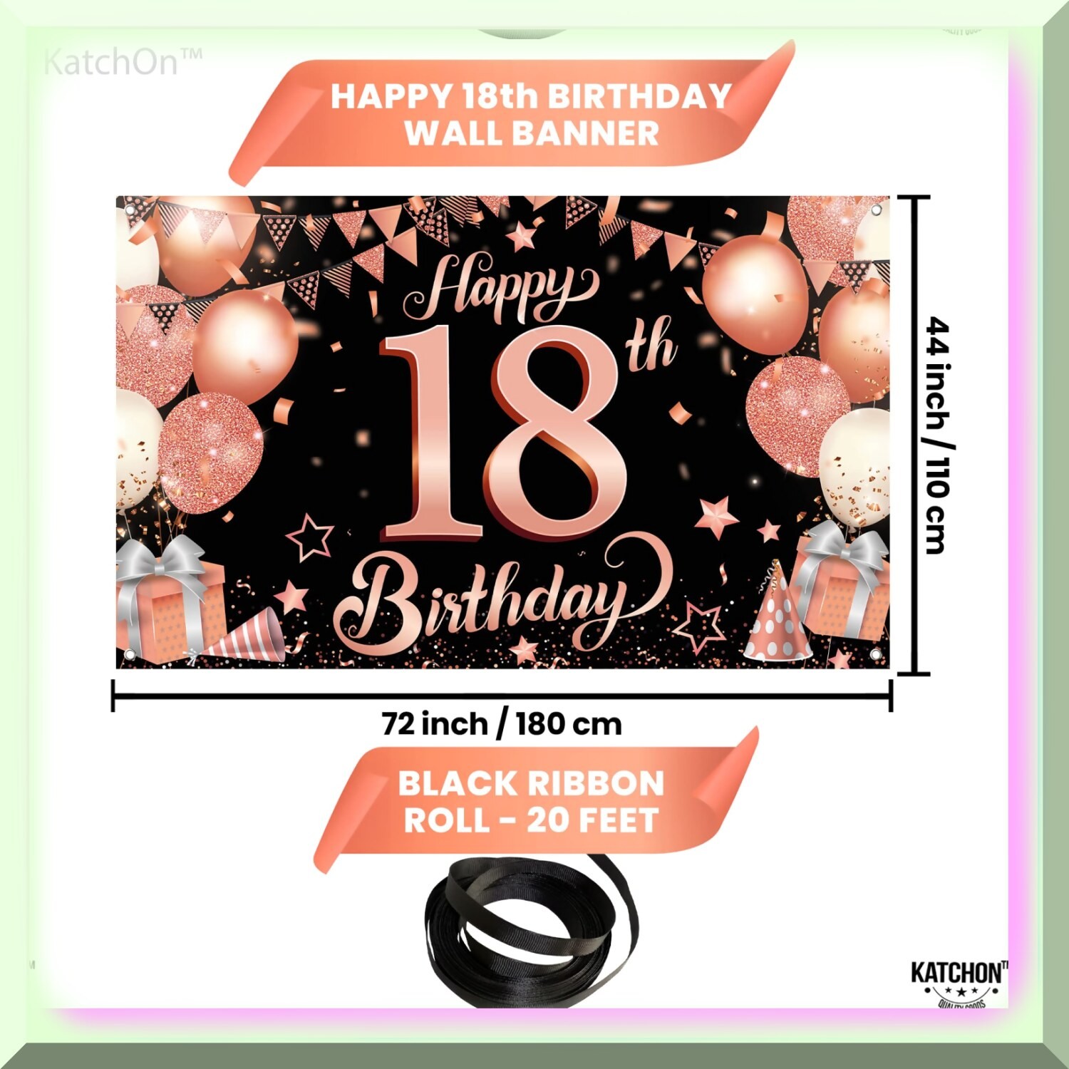 Rose Gold 18th Birthday Banner 72×44 Inches