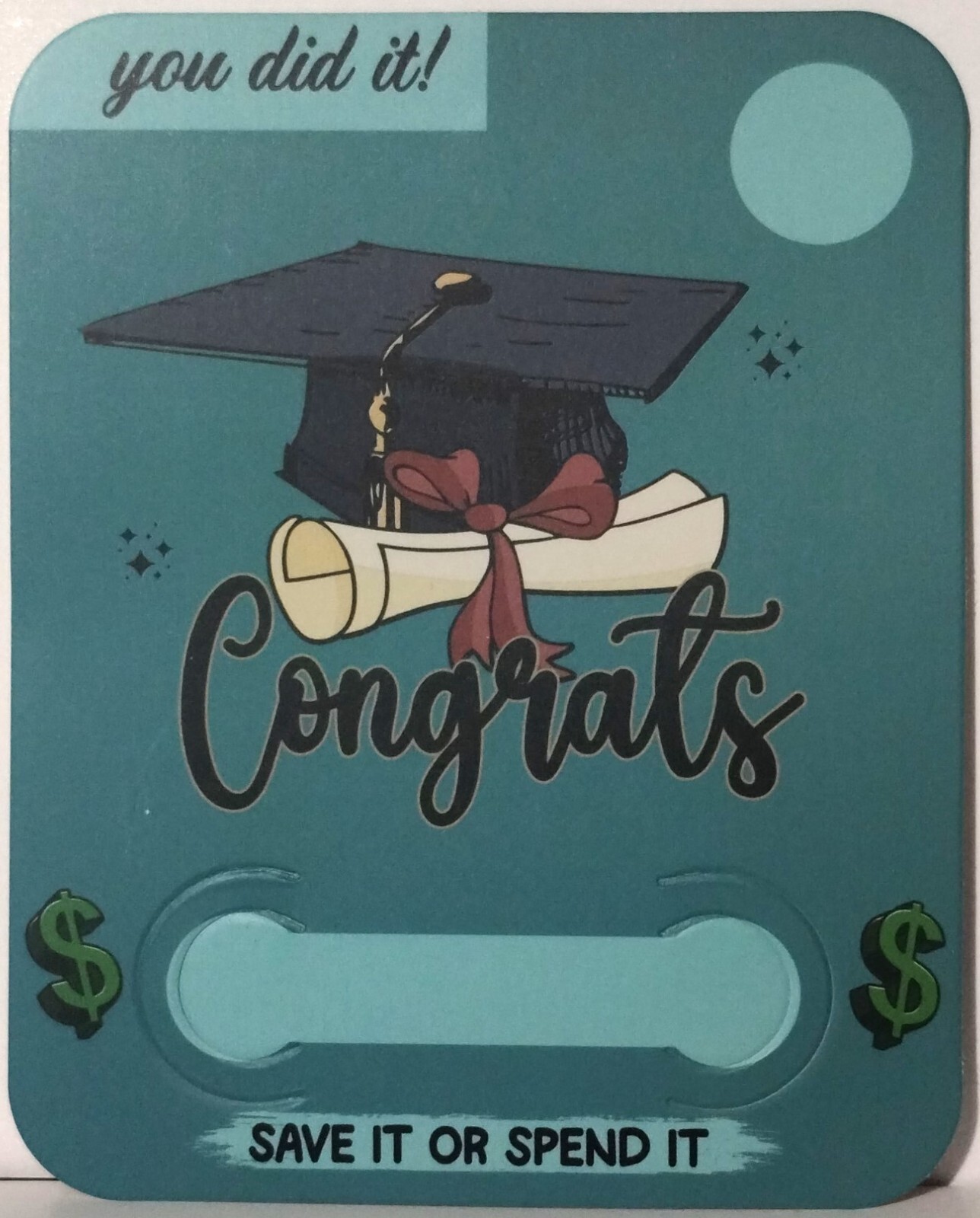 High School / College Graduation Money Holder Card – Turkish Blue 4″x5″ – New