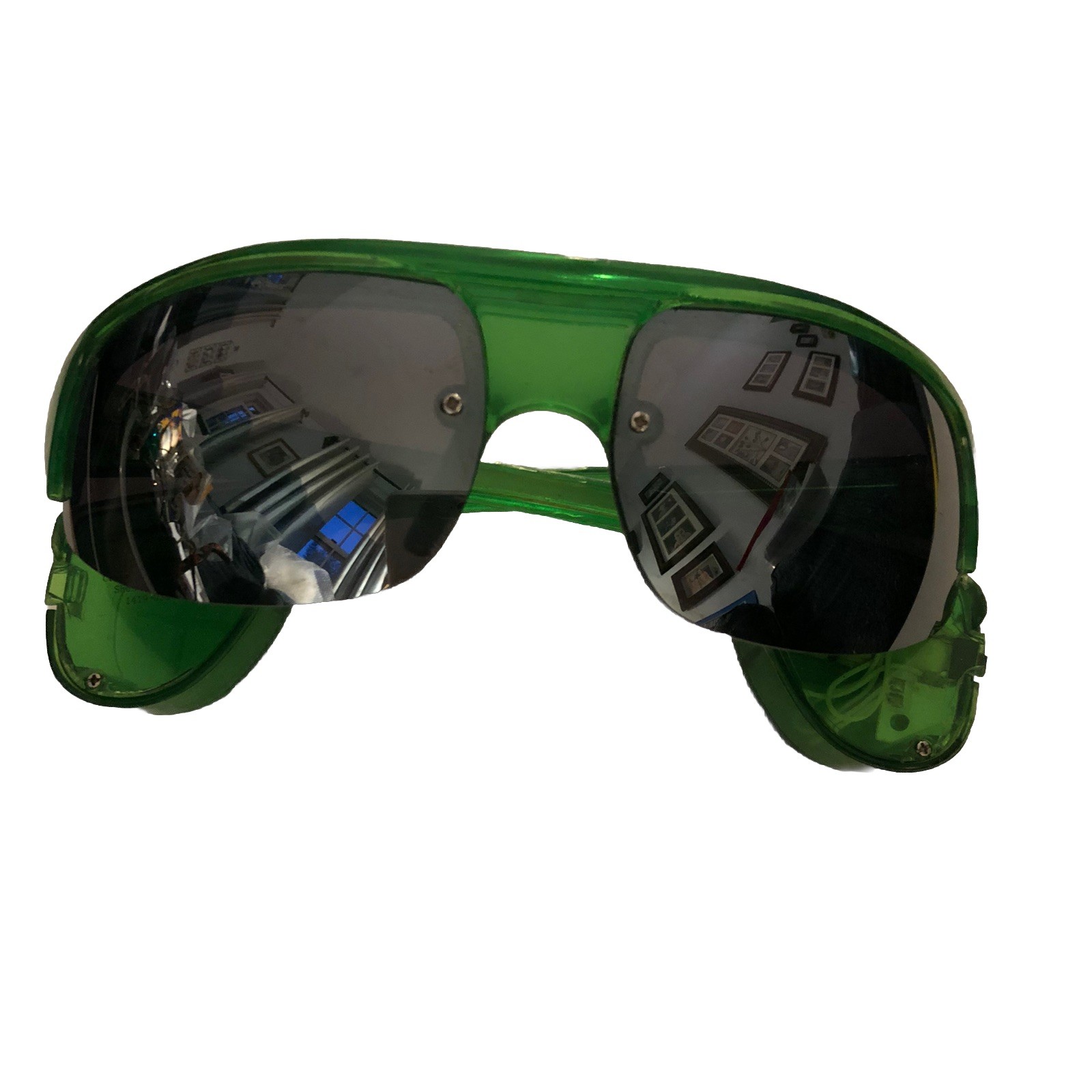 RI Novelty Flashing Lights Kids Adult Sunglasses Green Frames Light Fast Slow On