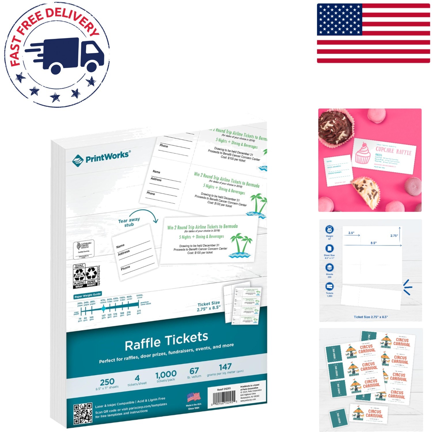 Eco-Friendly Raffle Tickets – 1000 Custom Tear-Away Stubs for Events, 250 Sheets