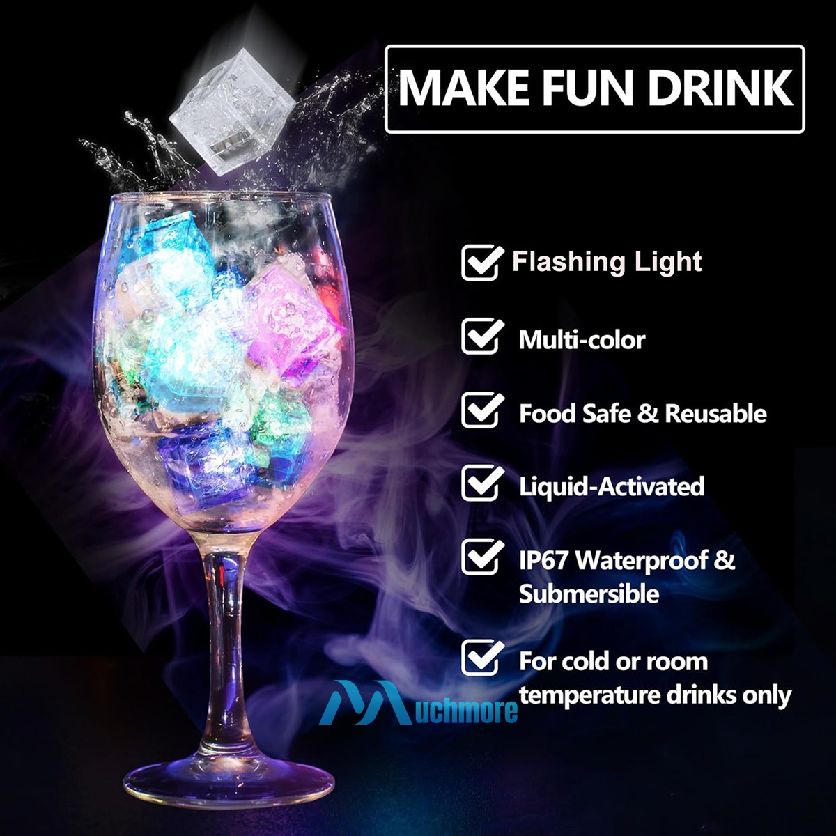 12x Light Up RGB LED Ice Cubes for Party Drinks Dark Glowing Flashing Ice Cubes