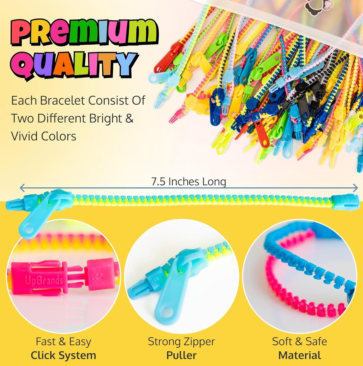 UpBrands 24 Pack Fidget Zipper Bracelets 7.5in Multicolor Sensory Toy Kids