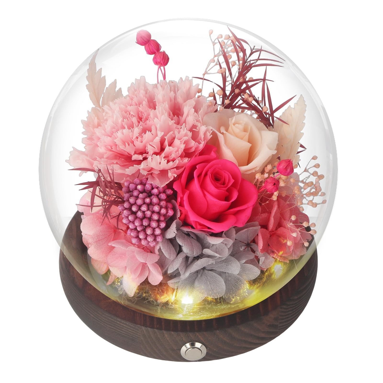 Gifts for Mom, Pink Preserved Flowers with Carnations and Roses in Glass Dome…
