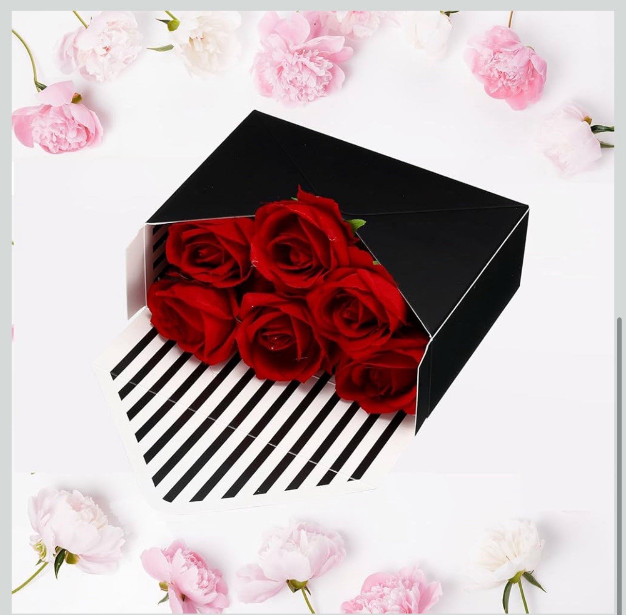 Flower Gift Box, 20 Pcs Paper Bouquet Flower, Pink Vertical & White Vertical