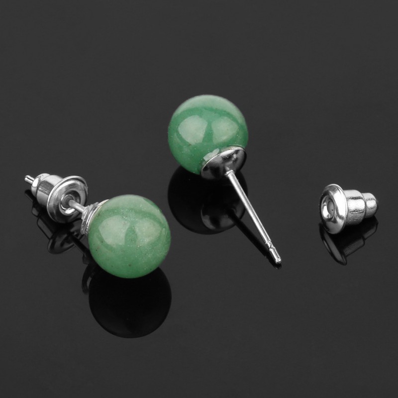 Gemstone Ball Stud Earrings – Healing Crystal Round Bead Ear Studs for Women