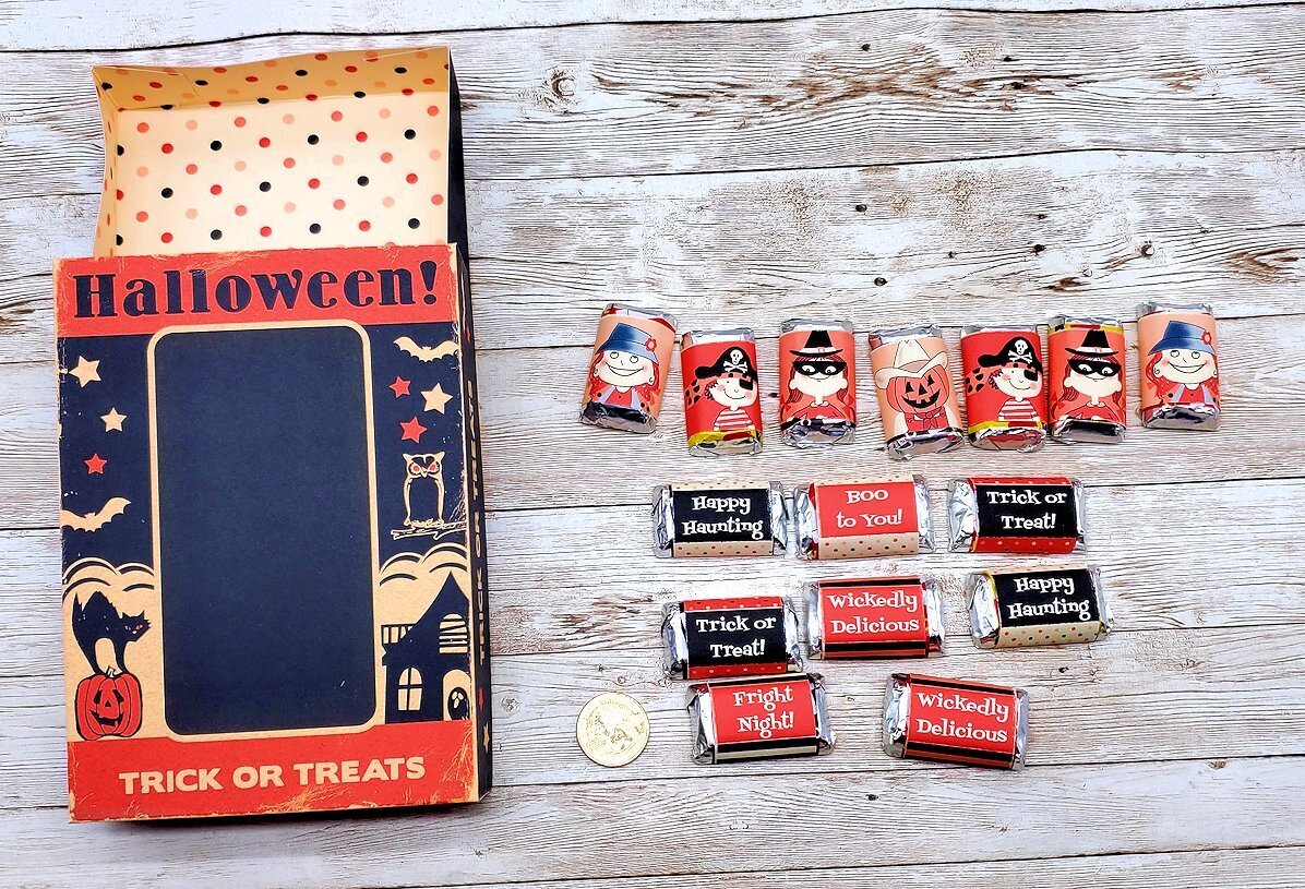16 Pc-Halloween Retro-Treat Box-Candy Wrappers-Trick Or Treat-Favor-Gift Box