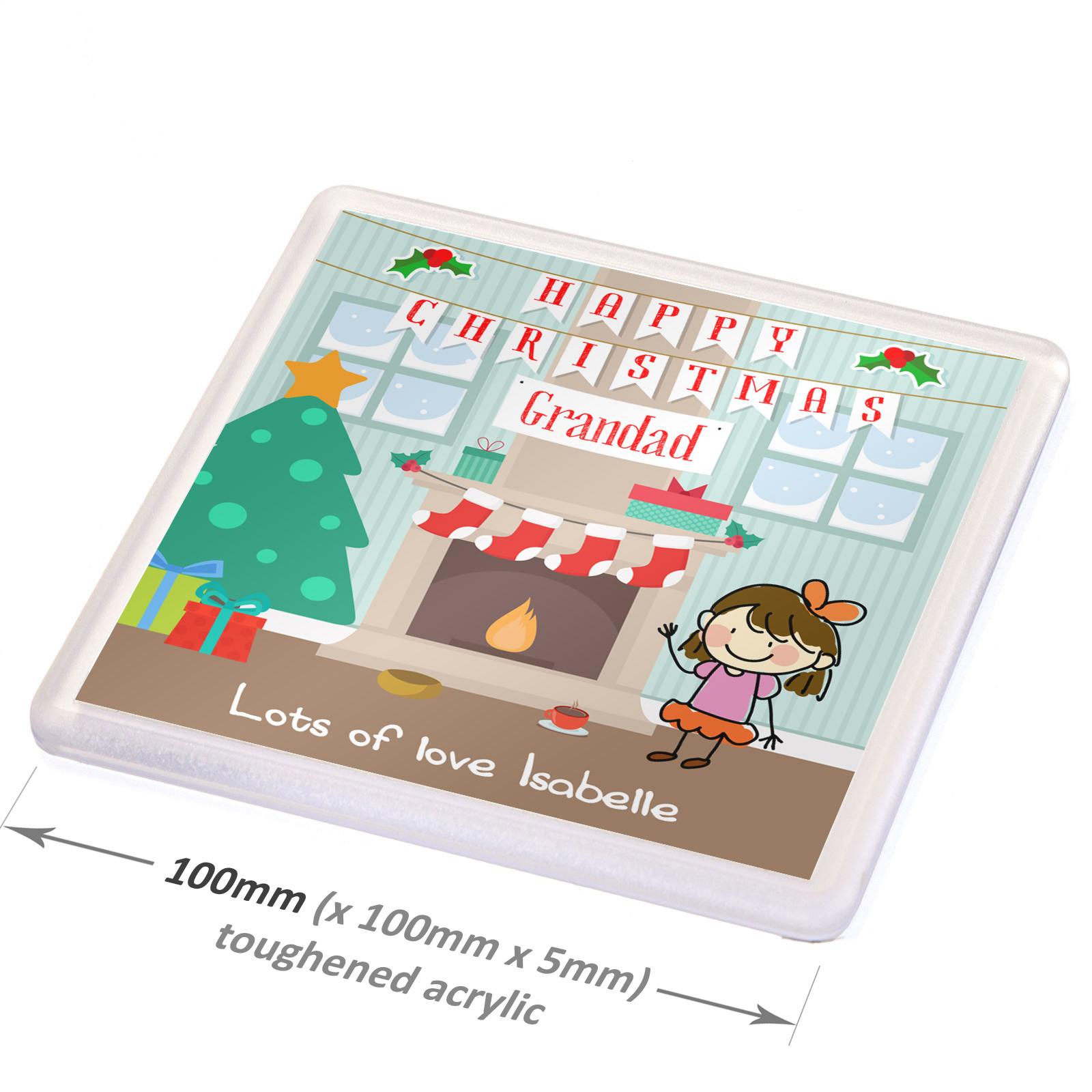 Personalised Christmas Gift Coaster From 1 Child Mummy Daddy Grandad Nanny Xmas