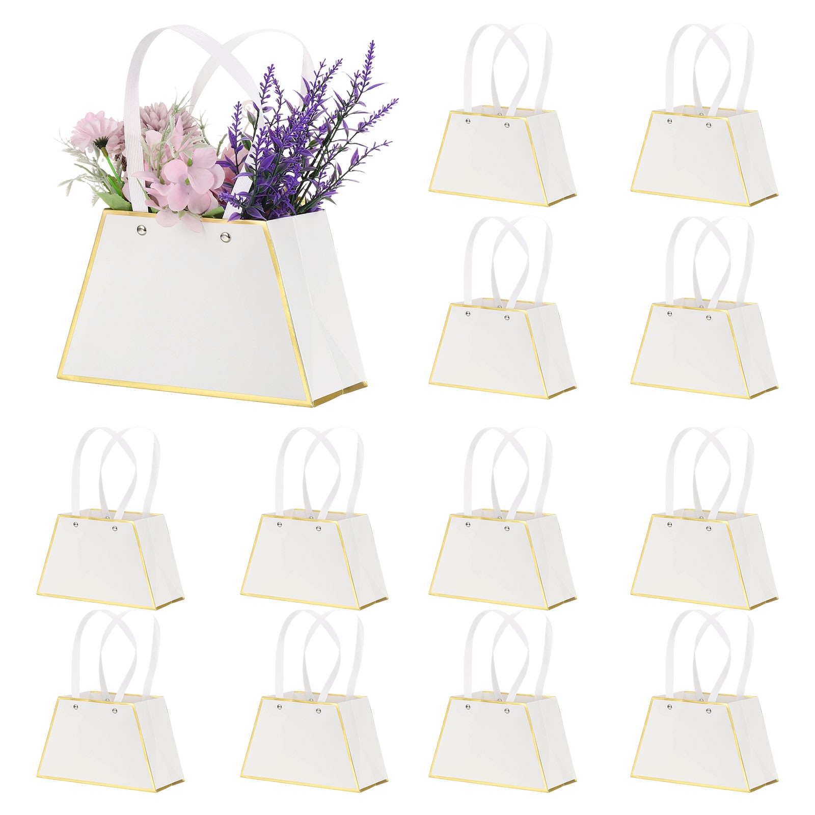 12 Pcs Flower Gift Bags Bouquet Wrapping Bag Paper Bouquet Bag Boxes White