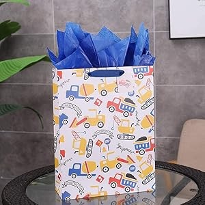 Construct Vehicle Pattern Bag with Blue Tissue Paper,