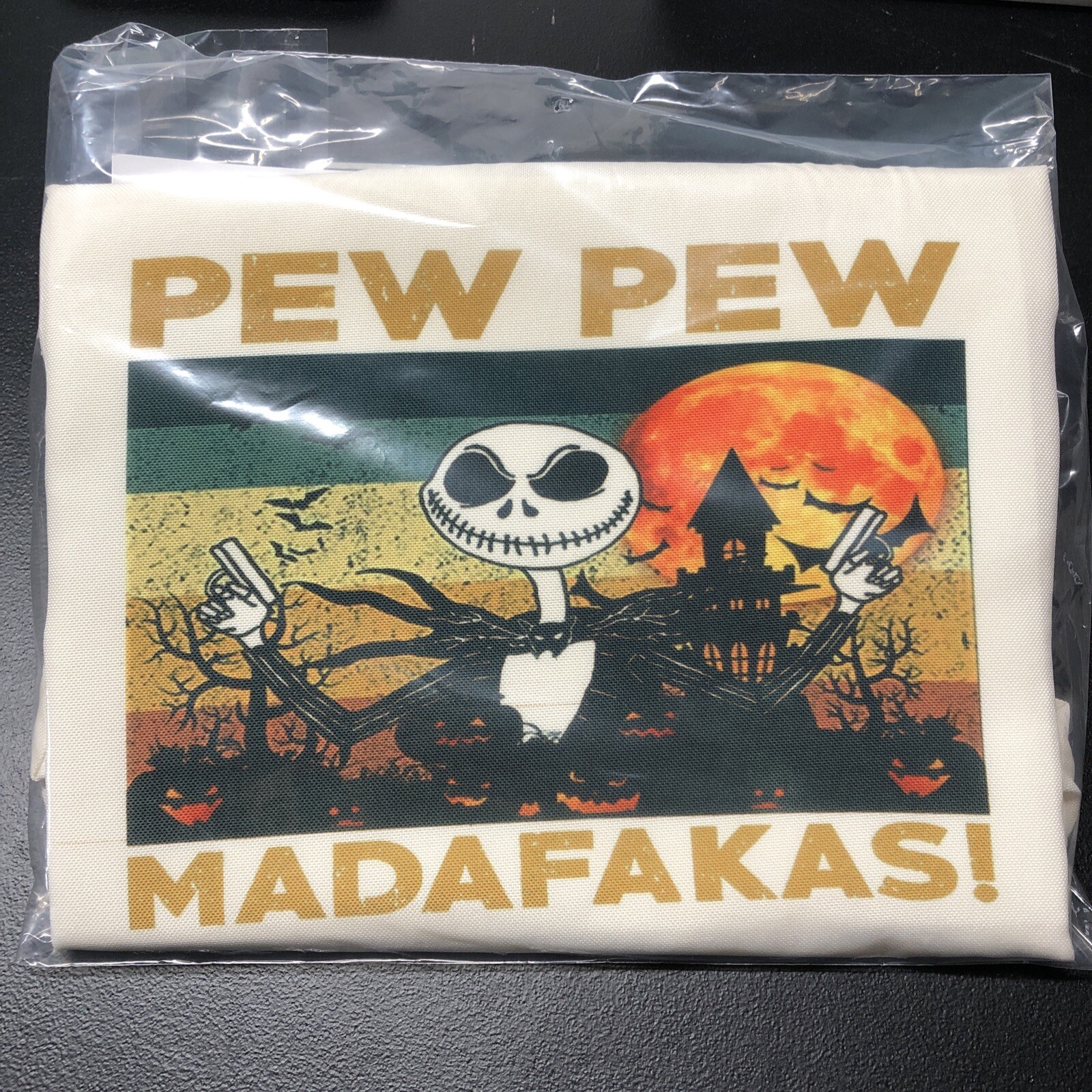 Canvas Tote Bag Halloween Candy Sack “PEW PEW Madafakas” Jack Skellington