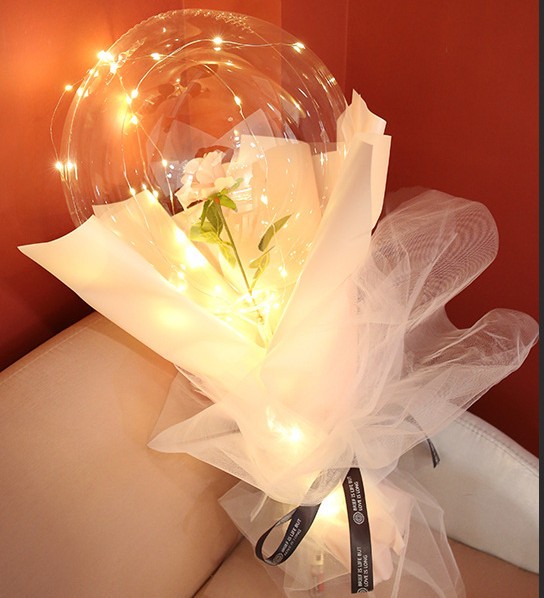 LED Luminous Rose Balloon Bouquet Transparent Bobo Ball Romantic Gift