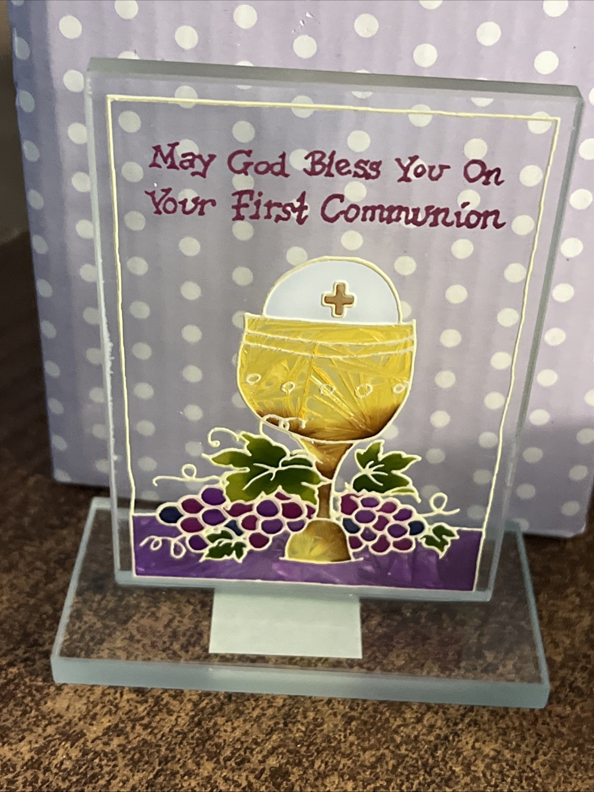 First Communion Glass Plaque ￼4” Tall