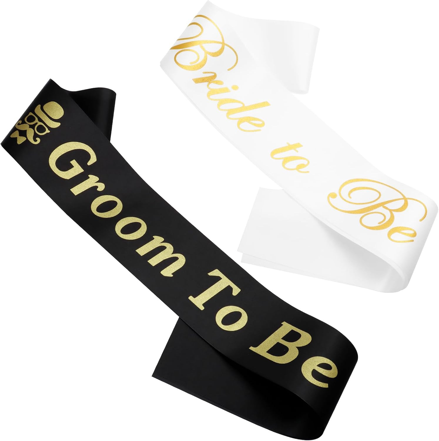 2 Pack Bride to Be and Groom to Be Sash with Gold Foil Lettering, Satin