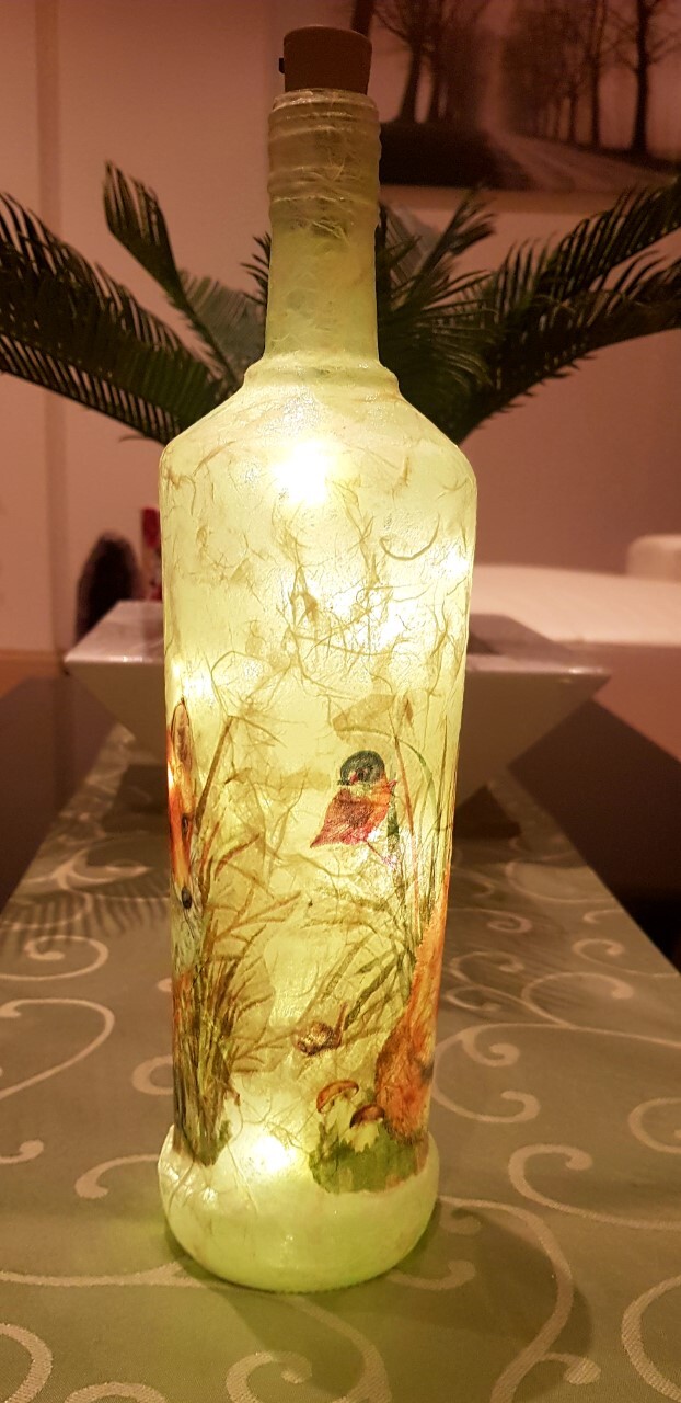 Hand Decorated Fox Light Up Bottle – Unique Gift for Animal Lovers