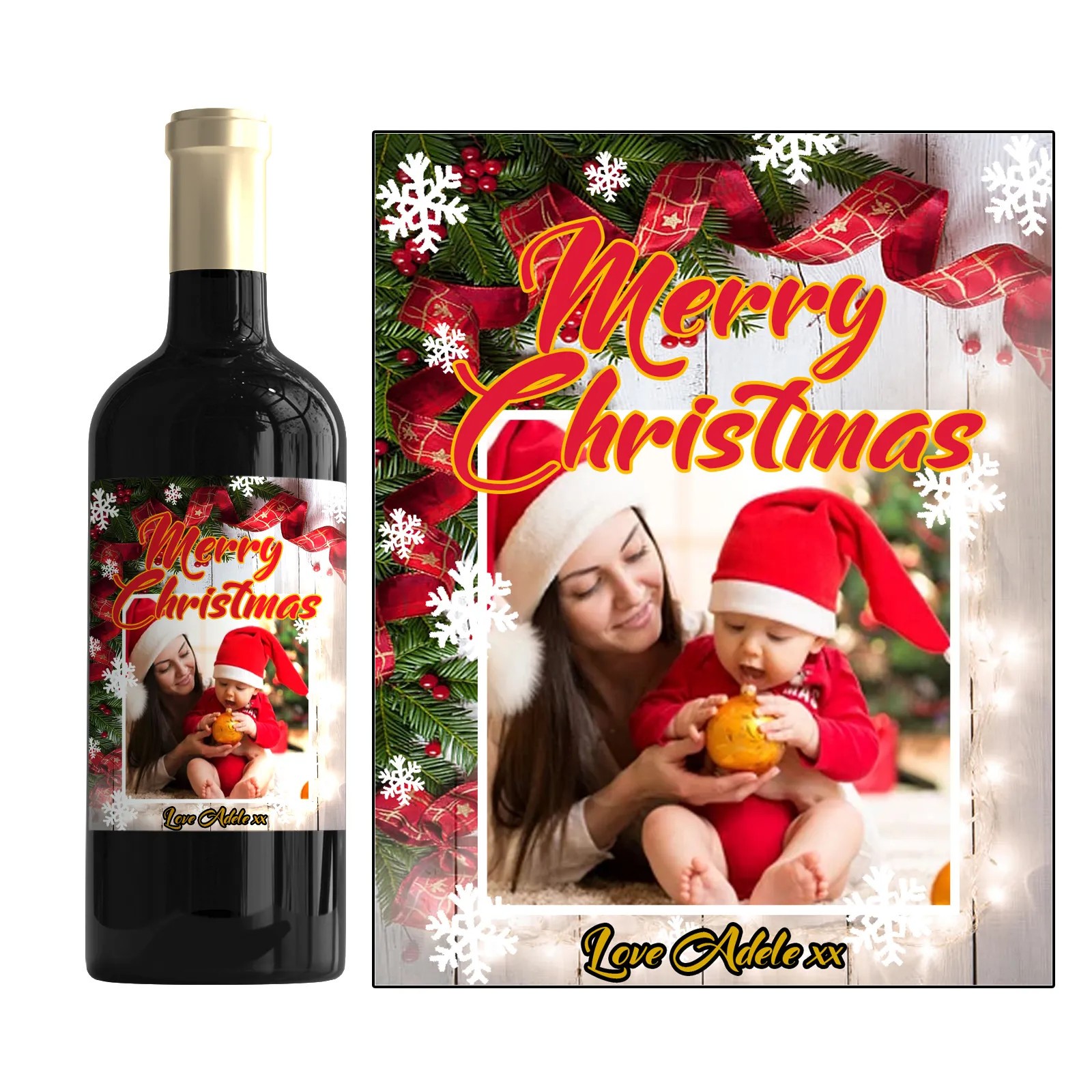 Personalised Christmas Bottle Label Custom Photo Wine Gift Sticker Family Friend