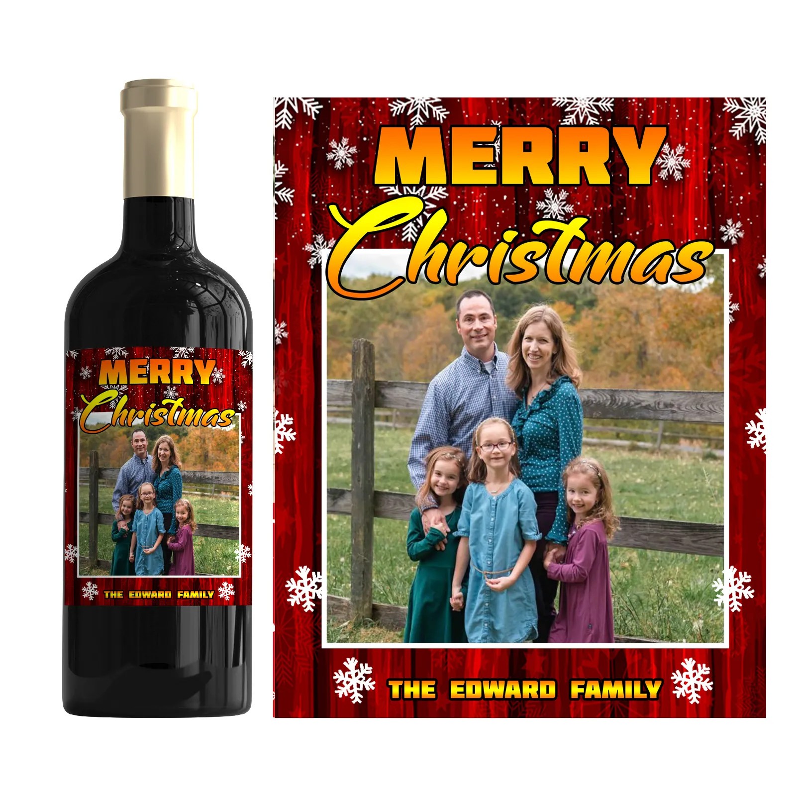 Personalised Christmas Bottle Label Custom Family Photo Wine Gift Sticker
