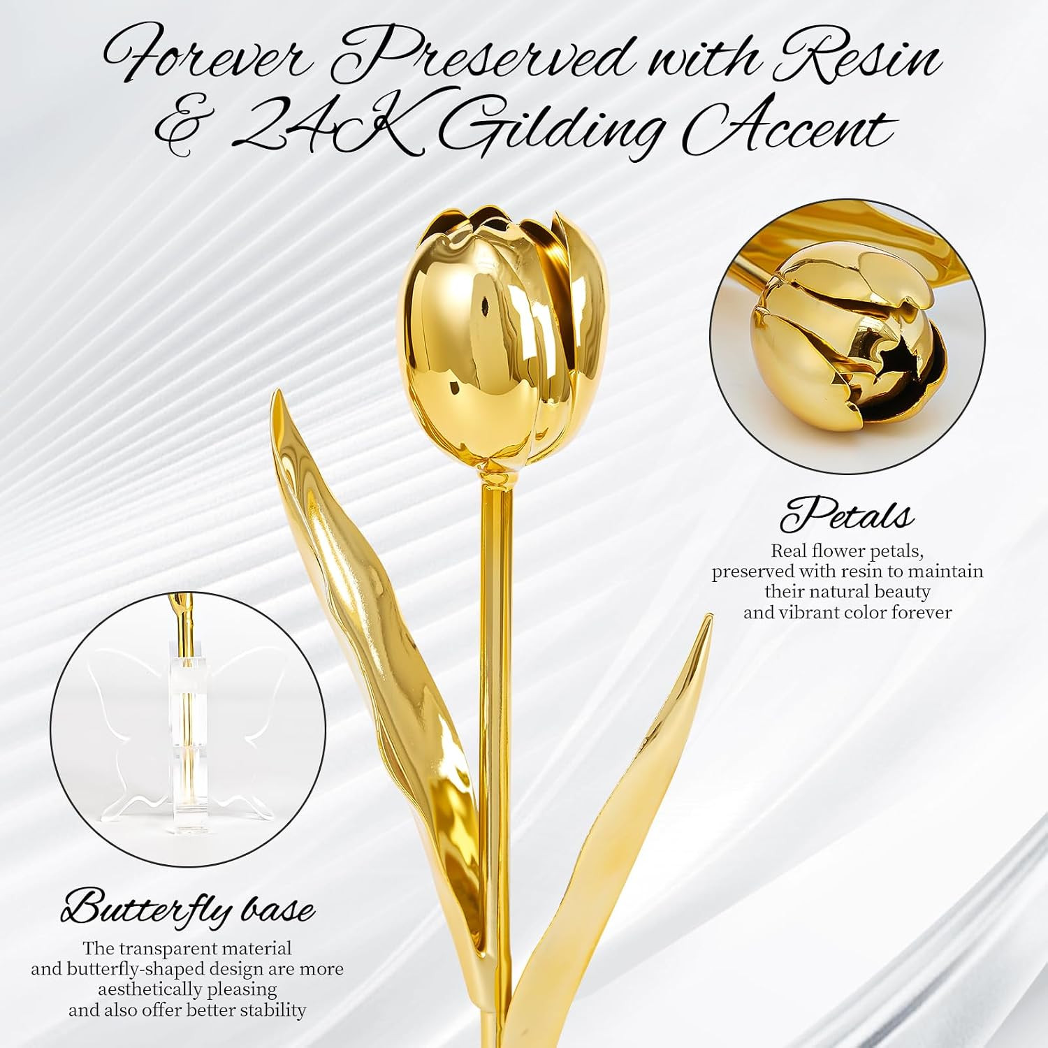24K Gold Dipped Tulip – Royal Pure Gold, Luxury Book-Style Gift Box & Butterfly