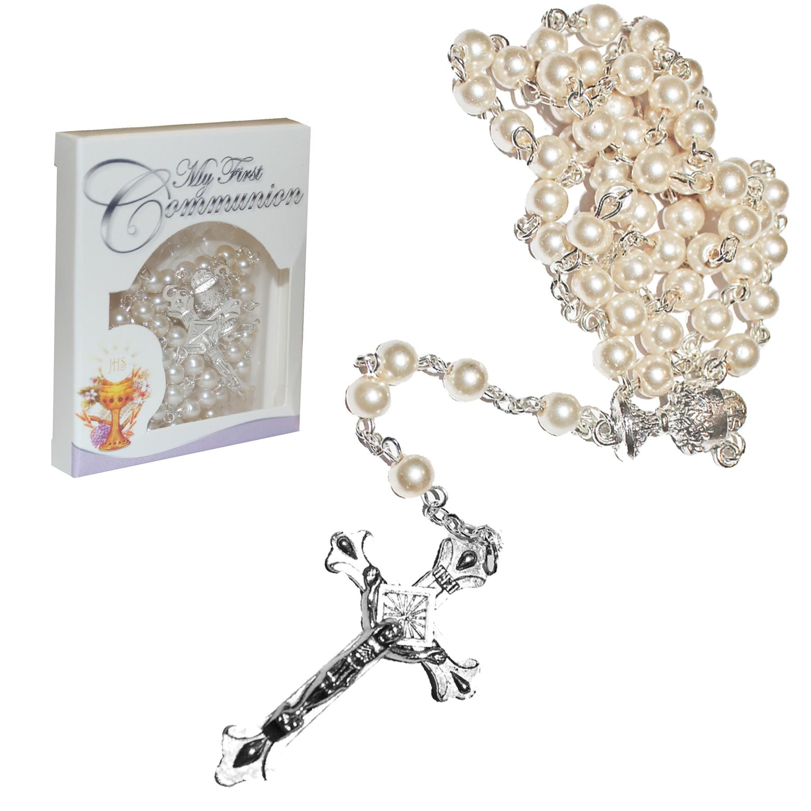 First Holy Communion Girl Missal Book and Pearl Rosary Bead Gift Set