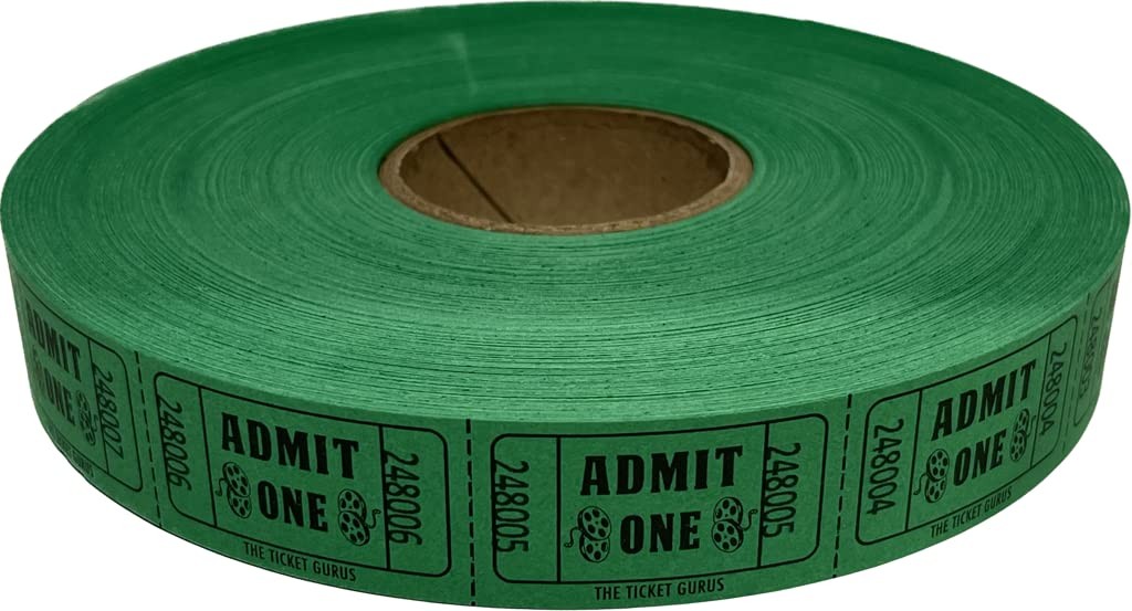 2000 PCS Green Admit One Single Roll Consecutively Numbered Raffle Tickets