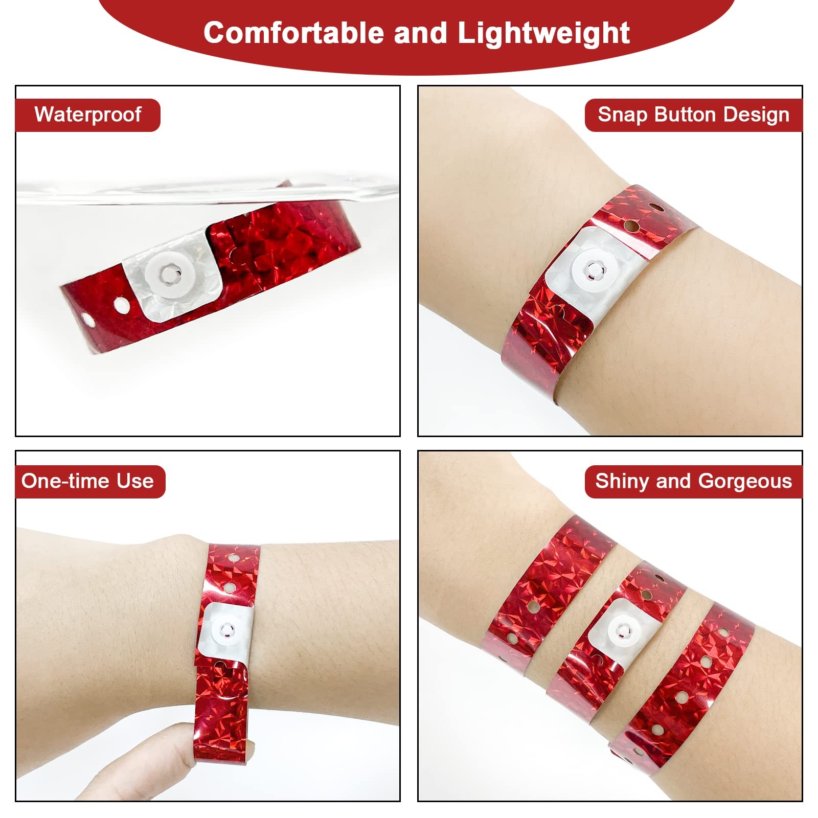 Red Holographic Plastic Party Wristbands Events Festival Club Concerts 100 PCS