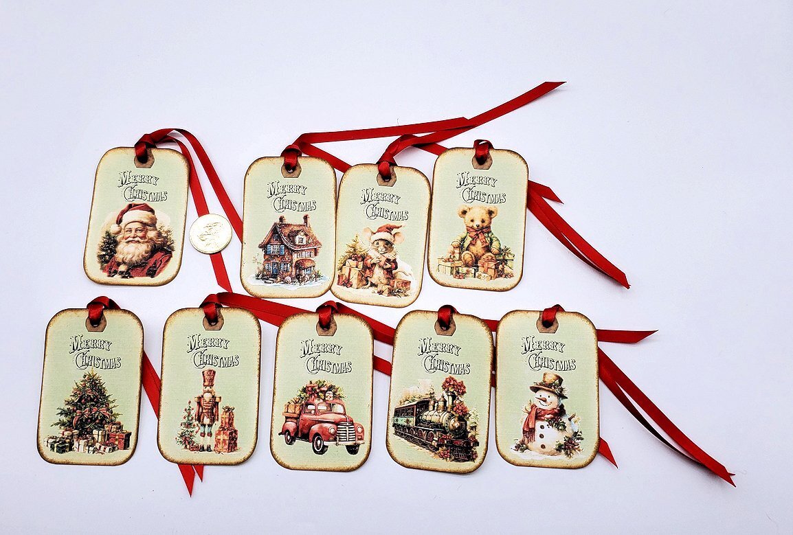 9-Christmas-Santa-Train-Journaling-Linen Cardstock-Gift-Hang-Tags
