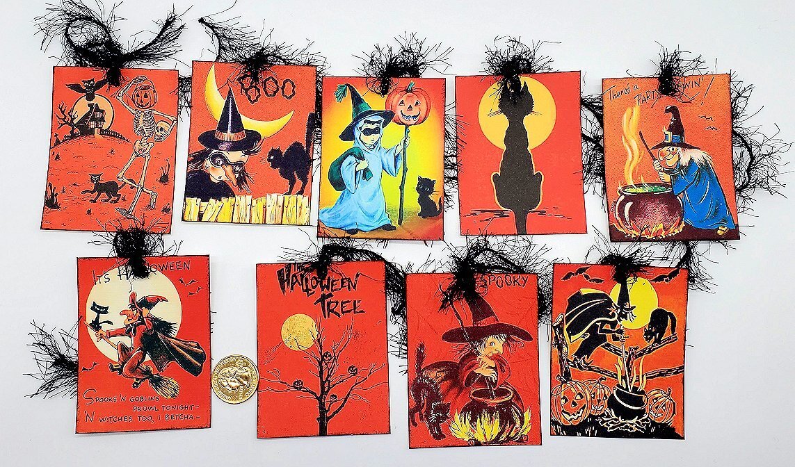 9-Halloween-Retro-Handmade-Junk Journals-Parties-Linen Cardstock-Gift-Hang-Tags