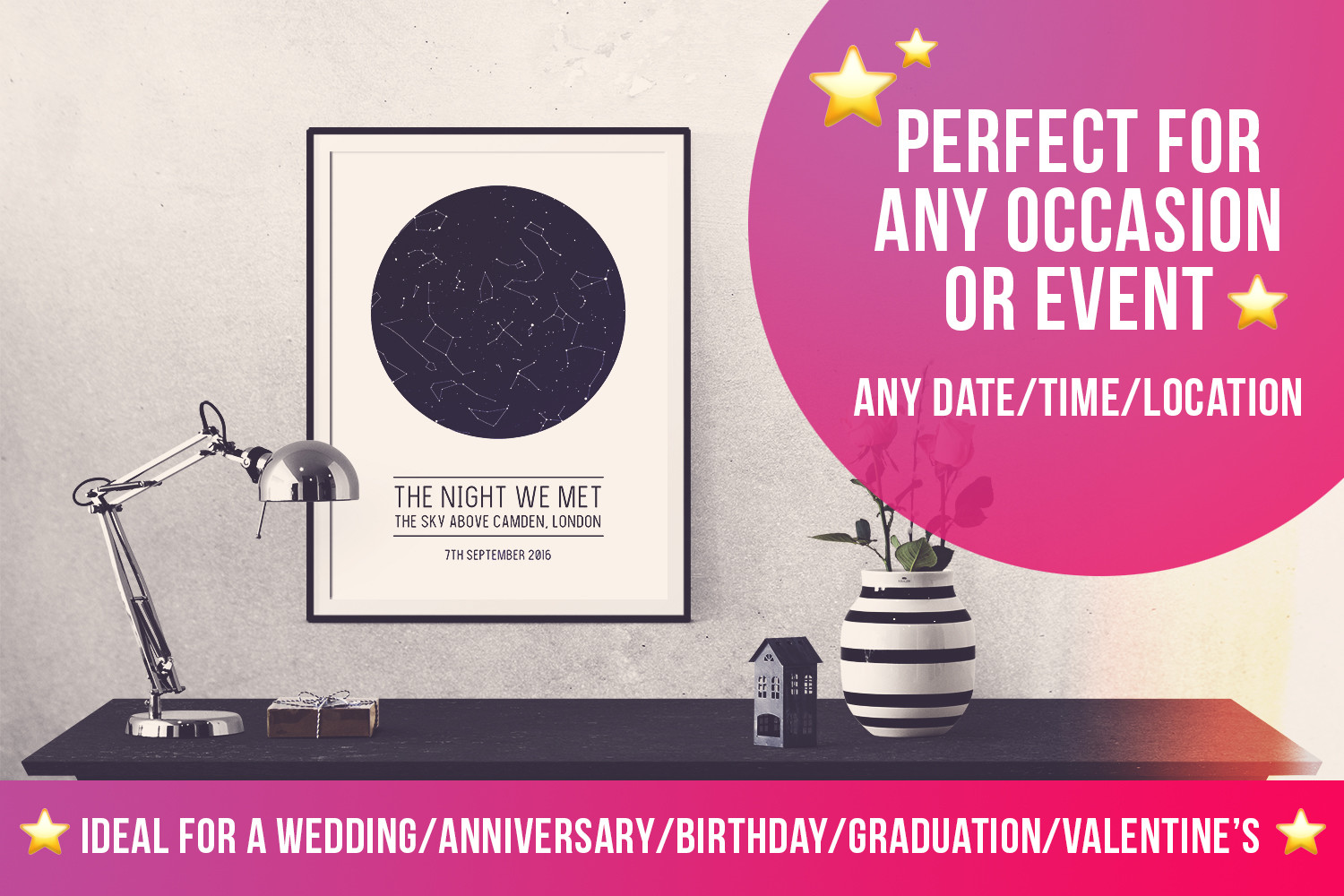 Personalised star/sky map – perfect present wedding/anniversary/valentines gift