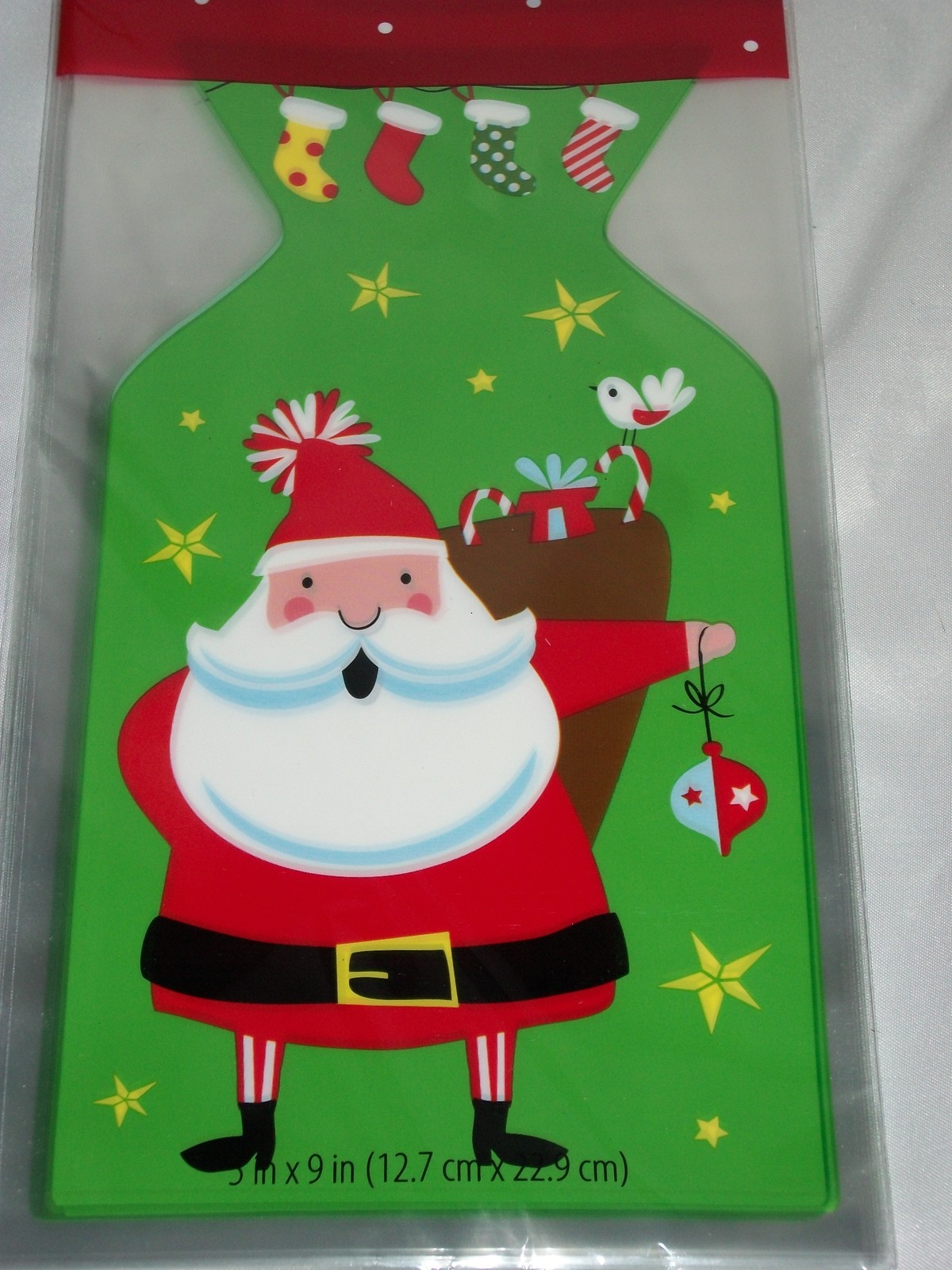 15 Santa Stockings Green Cellophane Treat Gift Bags Ties Cello Baking Food Bake