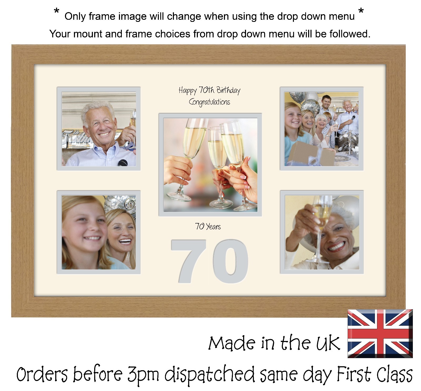 70th Birthday Photo Frame 4″x4″ x4 and 5″x5″ Photo by Photos in a Word 971D