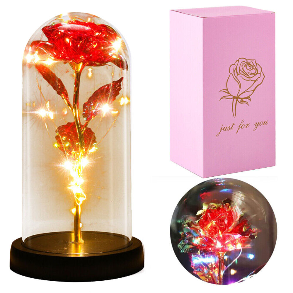 Romantic Crystal Flower Gift – Rose in Glass Dome – Mother`s Day Gift