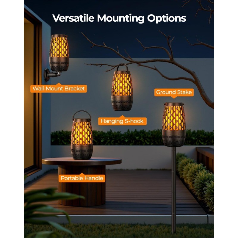 2 Pack Outdoor Speakers Bluetooth Waterproof IPX6 with Flame Lights Gadget Gifts