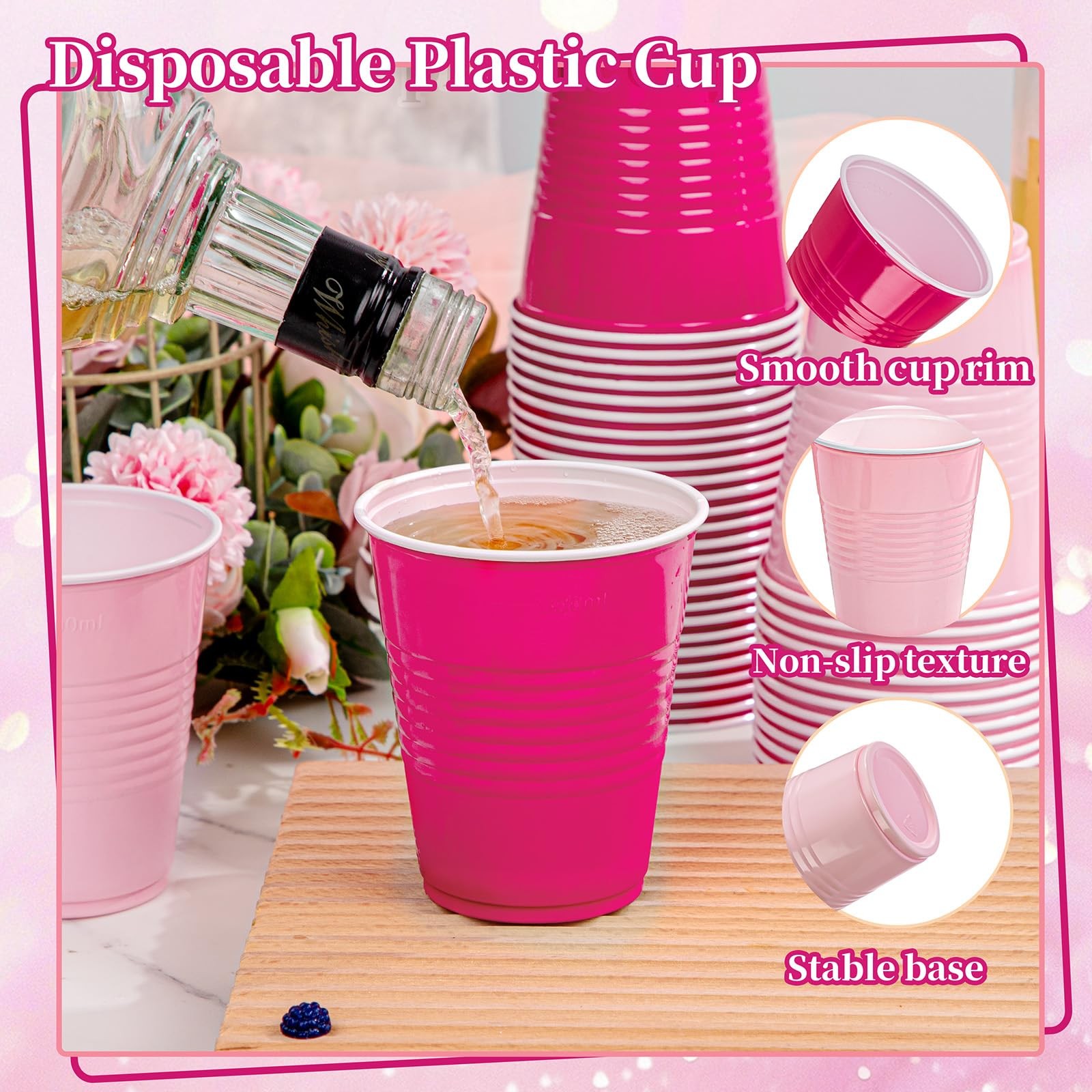 WELLIFE 12 OZ Pink Party Cups – 100 Pack Dual-Pink 100PCS, D-Pink&Hot