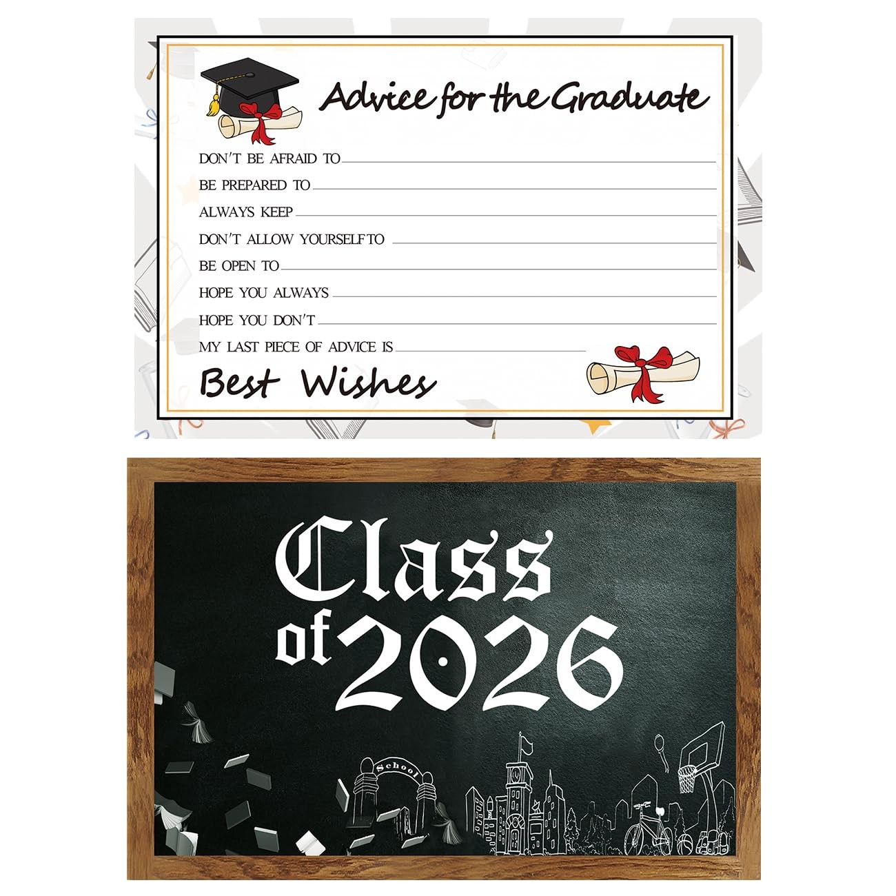 Graduation Wish Cards – 50PCs High School or College 4×6 in, White,Black,Gold