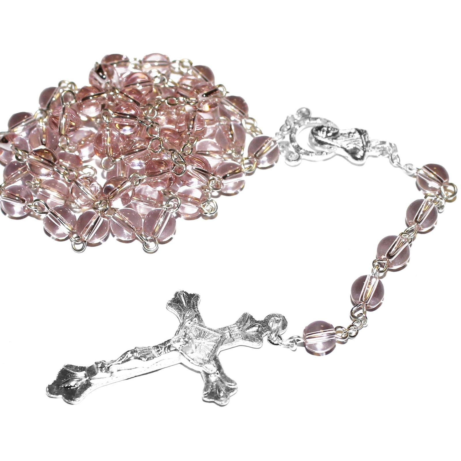 Communion Pink Rosary Beads and Card Boxed Gift Set