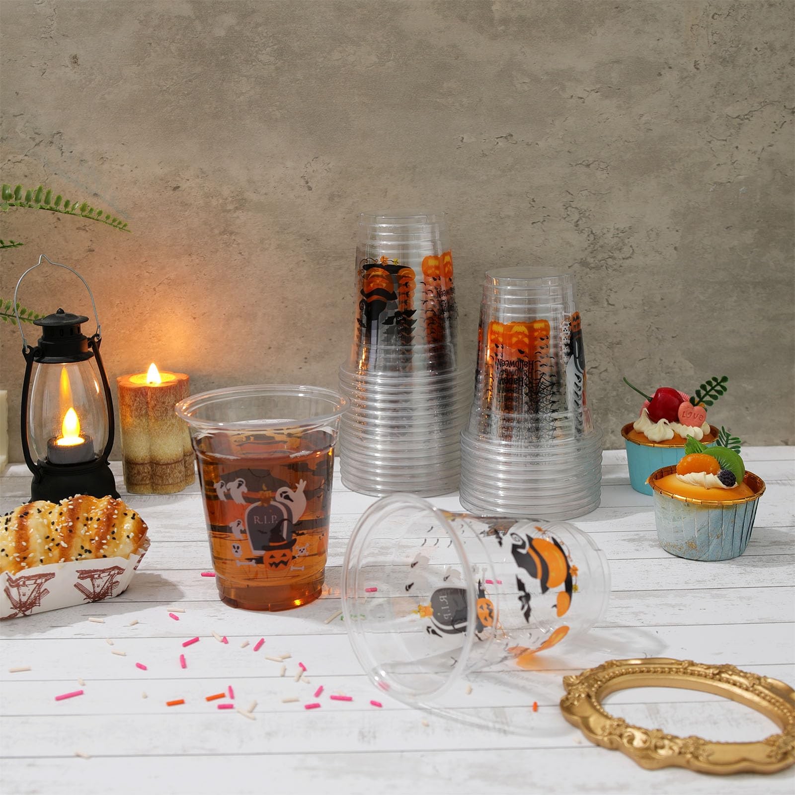 50 Pcs 12OZ Halloween Cups,Halloween Plastic Cups Party standard,