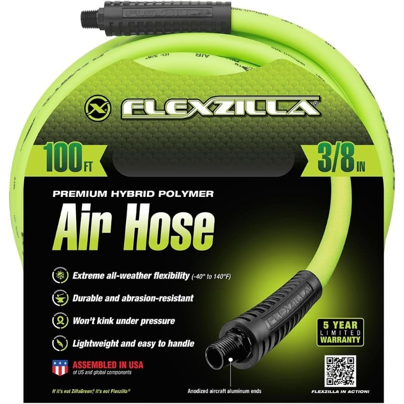 Air Hose, 3/8 in. x 100 ft., 1/4 in. MNPT Fittings, Heavy Duty,