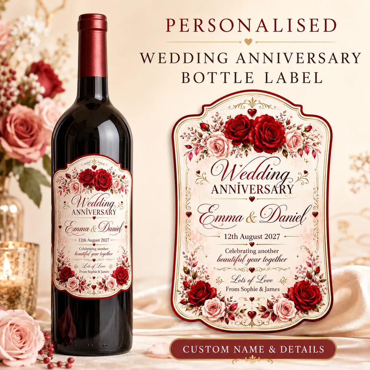 Personalised Engagement Bottle Label Sticker Custom Wine Champagne Gift