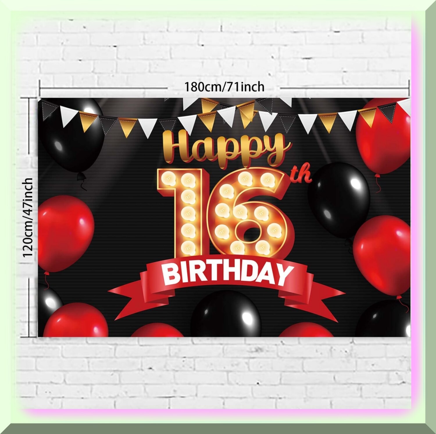 Sweet 16 Black and Gold Celebration Decor Banner