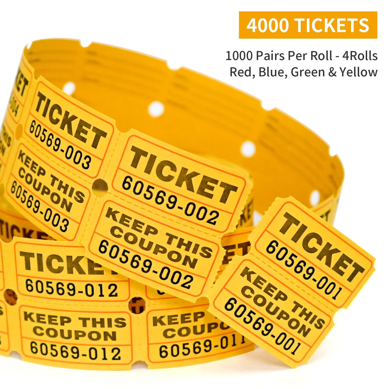 4000 Pairs Double Raffle Tickets – 4 Assorted Colors (Blue, Yellow, Red, Gree…