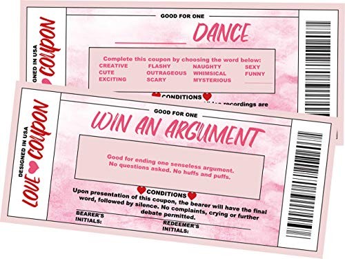 Love Voucher Coupons For Him or Her, Husband, Wife, Boyfriend, Girlfriend or