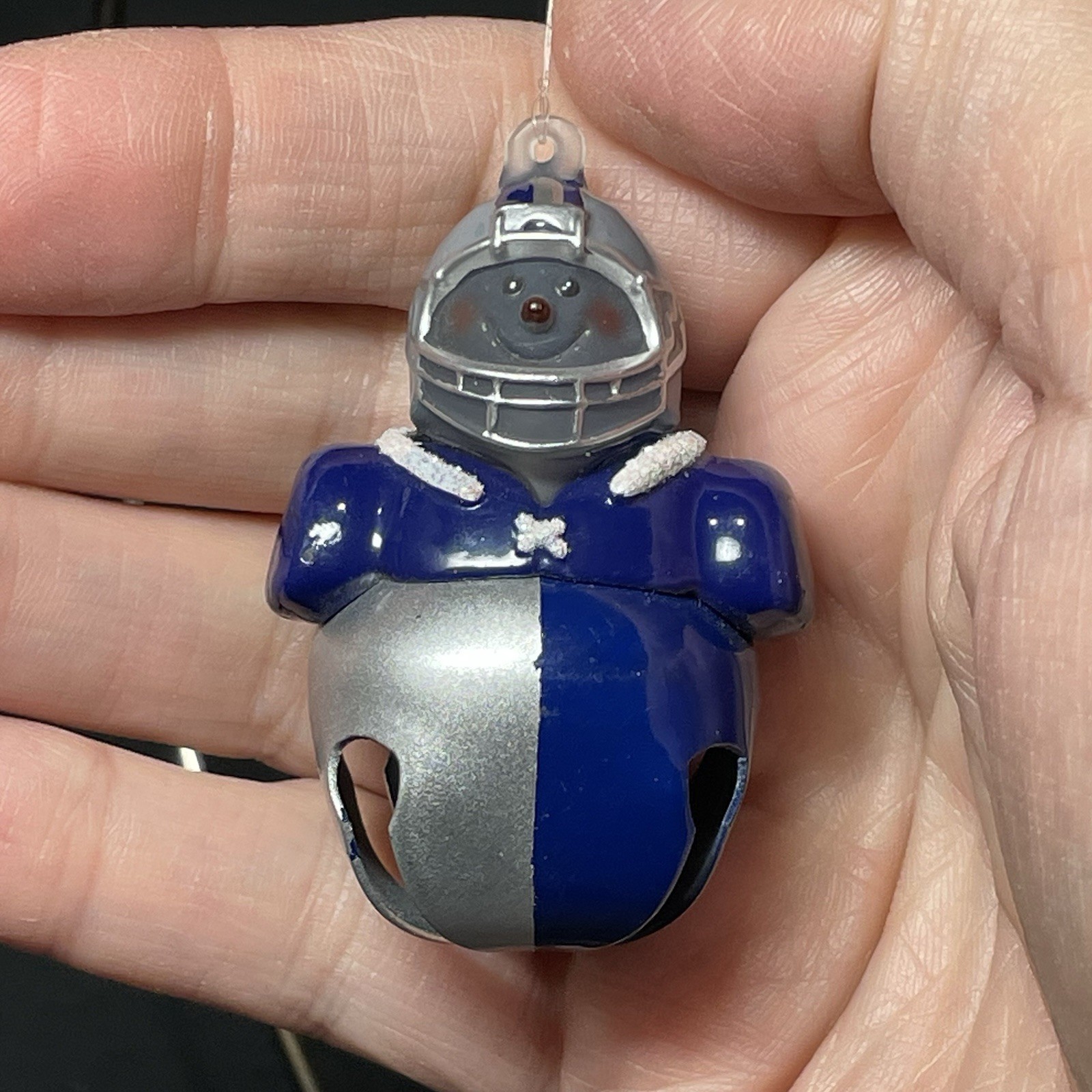 Vintage Jingle Buddies Football Player Bell Ornament Silver + Blue COWBOYS