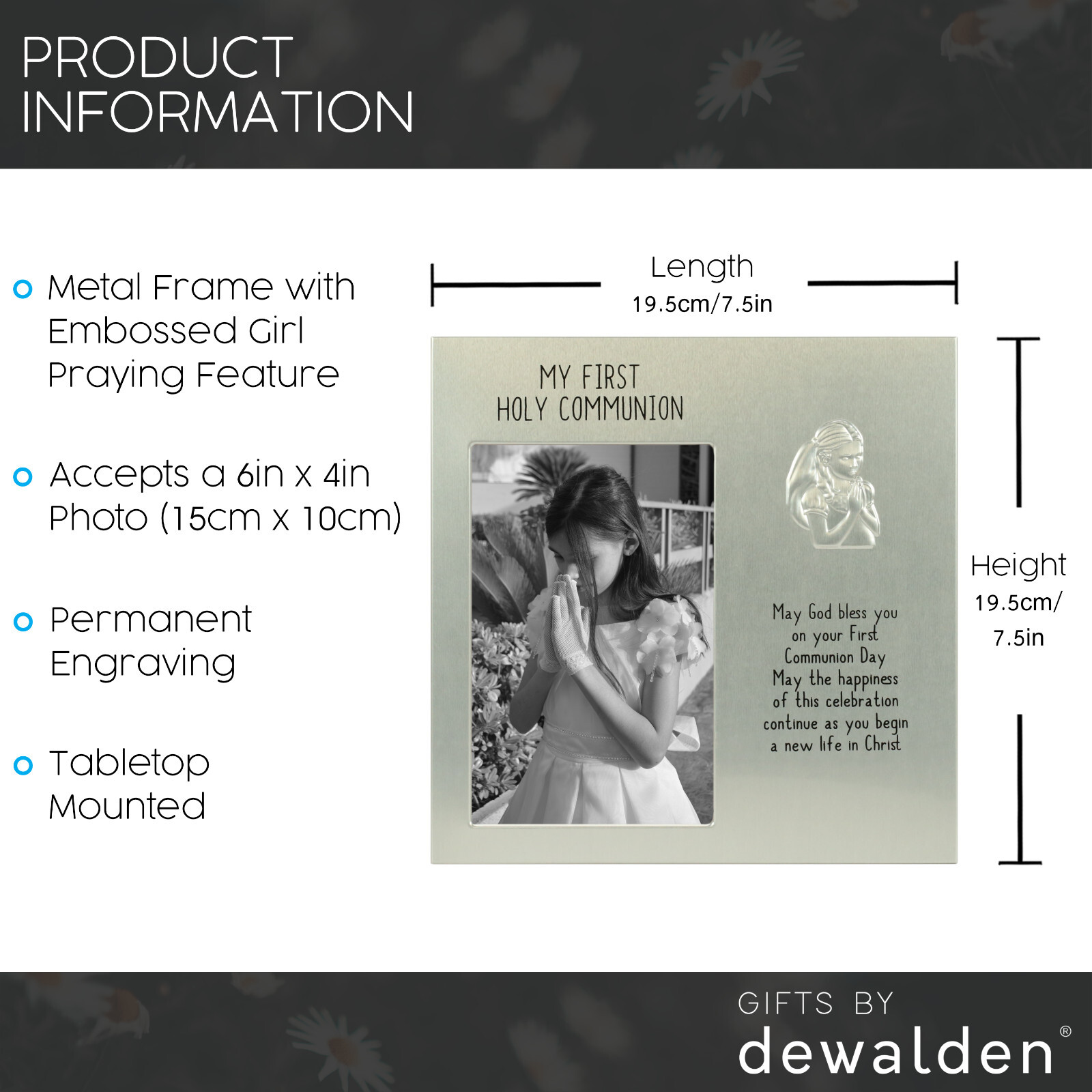First Holy Communion Gift For a Girl, Engraved Girl’s 1st Communion Photo Frame