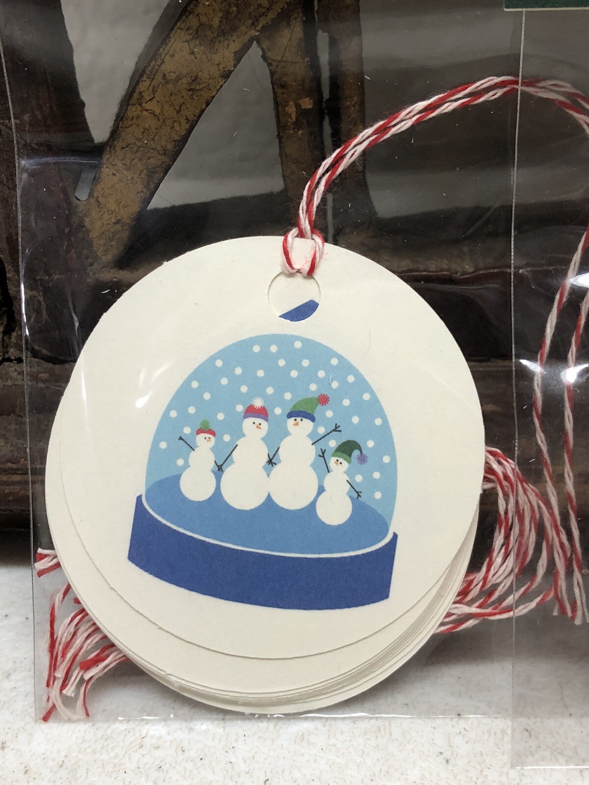 Lot of 5 Packs Of 10 Gift Tags Snowman Family in Globe by Running Rhino 50 Total