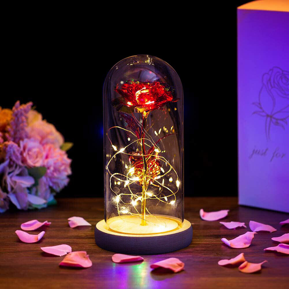 Romantic Crystal Flower Gift – Rose in Glass Dome – Mother`s Day Gift