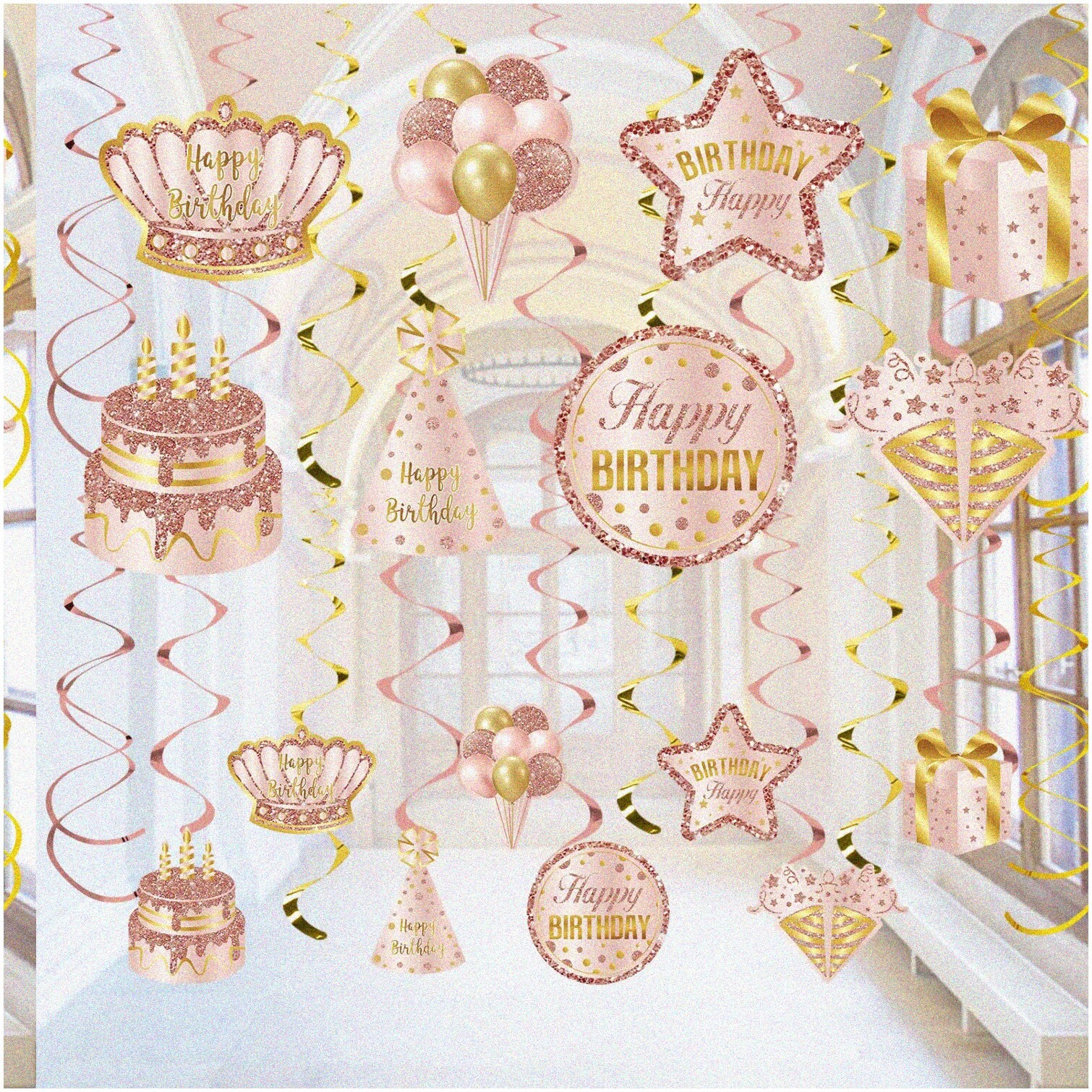 Rose Gold Swirl Hanging Decorations 30 Pieces