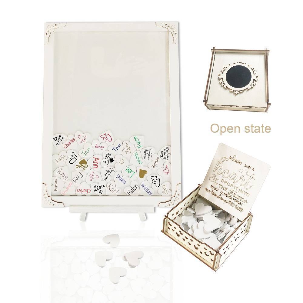 Wedding Guest Book Personalized Alternative, Frame Sign Book with Wooden Hearts
