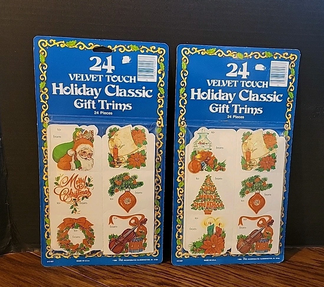 LOT of 2 VTG 24 Velvet Touch Holiday Classic Christmas Gift Tags 1984 Peck NOS