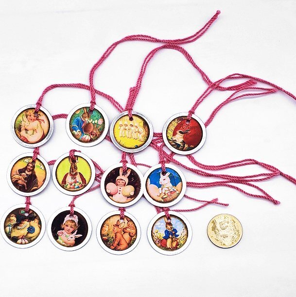 12-Easter-Vintage-Spring-Metal Rim-Parties-Smooth Cardstock-Gift-Hang-Tags